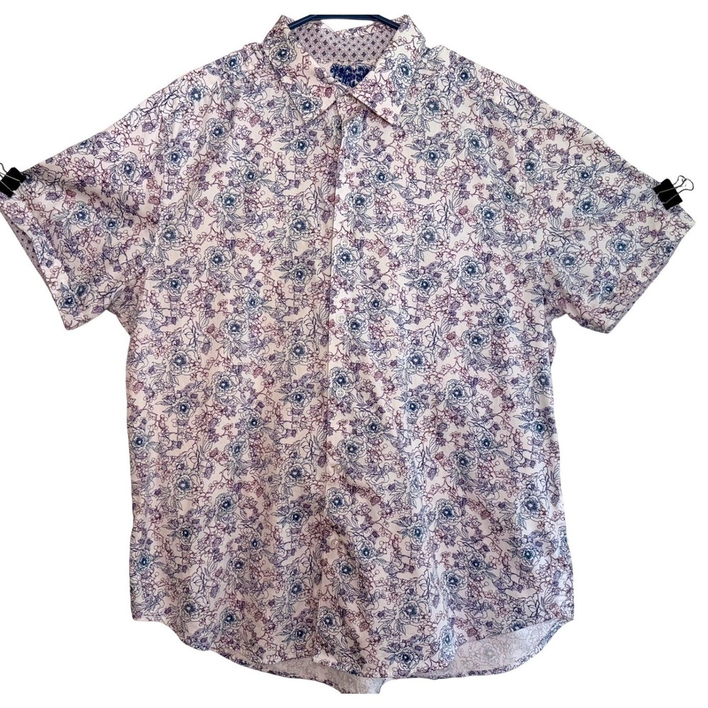 Robert Graham Men's XL Blue & Purple Floral Classic Fit Short Sleeve Button Down